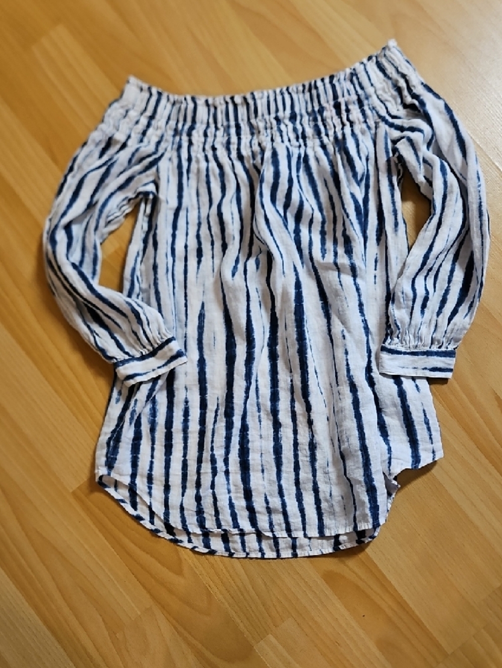 Ralph Lauren Linen Blue and White Tie-dye Stripe Top